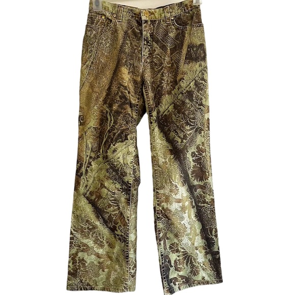 Roberto Cavalli Denim - Roberto Cavalli Rare Pattern Vintage Baroque Print Metallic Bootcut Jean…